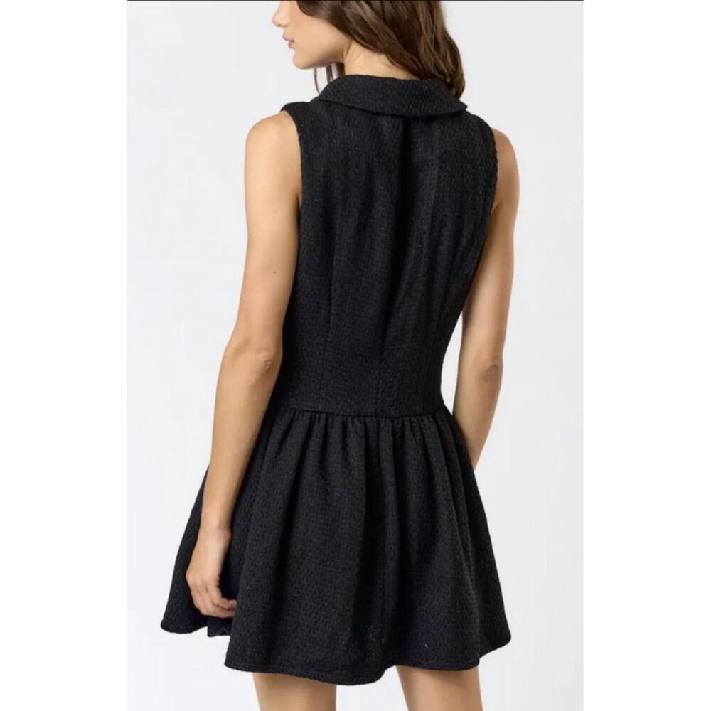 NEW LALAVON tabitha boucle tweed collared button mini dress in black - Picture 2 of 2